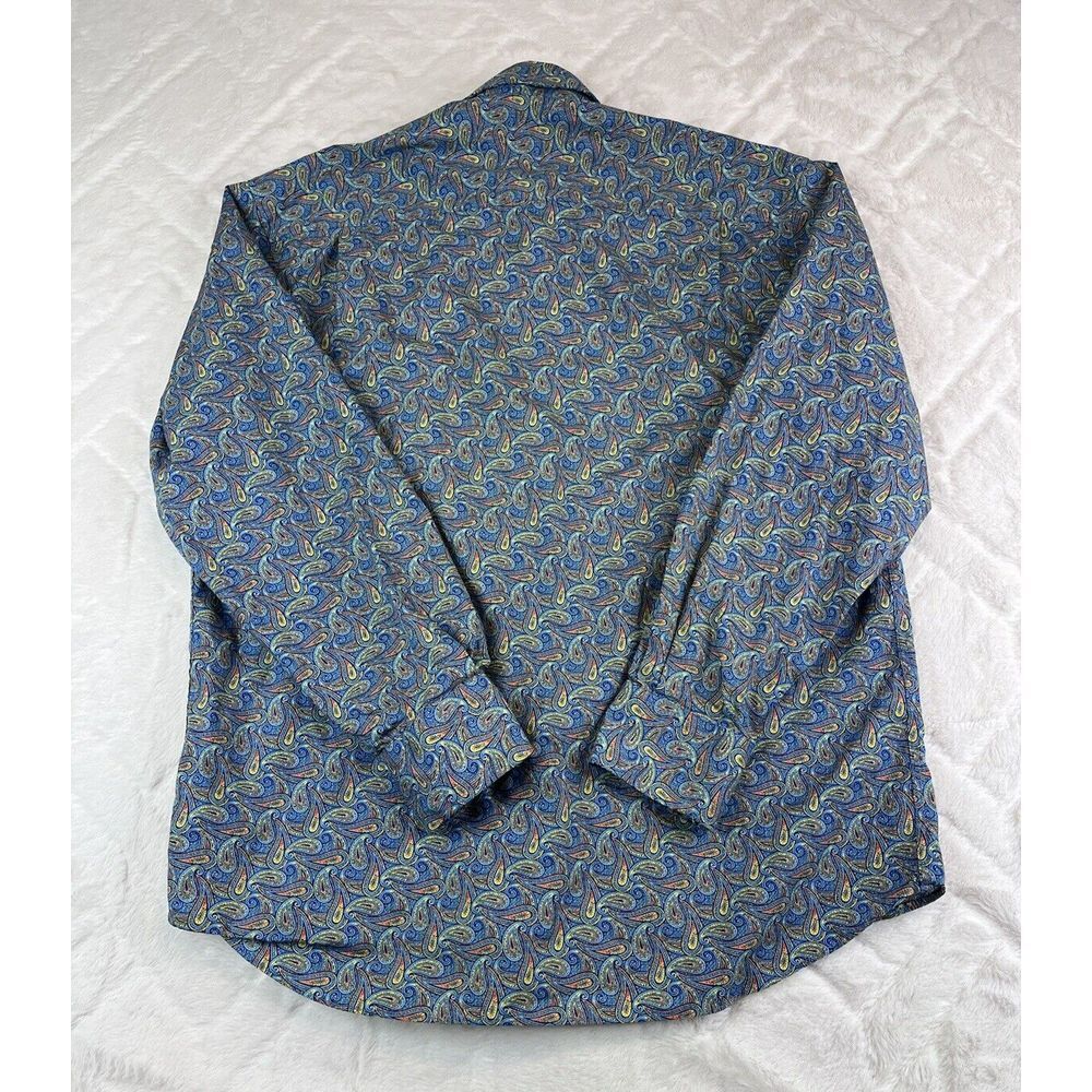 Alan Flusser Shirt Men's (M) Orange Blue Paisley Button Down Long Sleeve - Picture 3 of 6